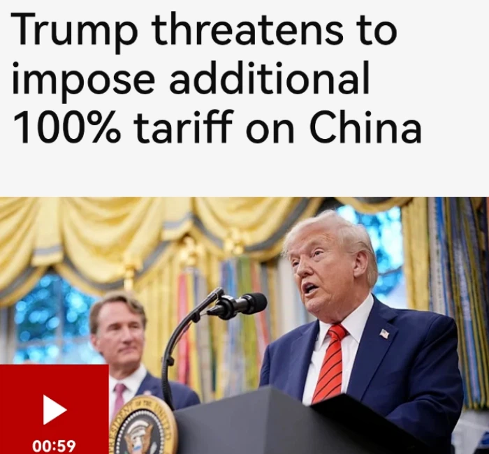 Trump anuncia aranceles adicionales del 100% sobre China a partir del próximo mes Trump anuncia aranceles adicionales del 100% sobre China a partir del próximo mes
